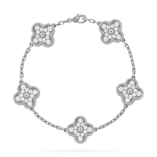 CLOVER 5 MOTIFS SILVER DIAMOND BRACELET