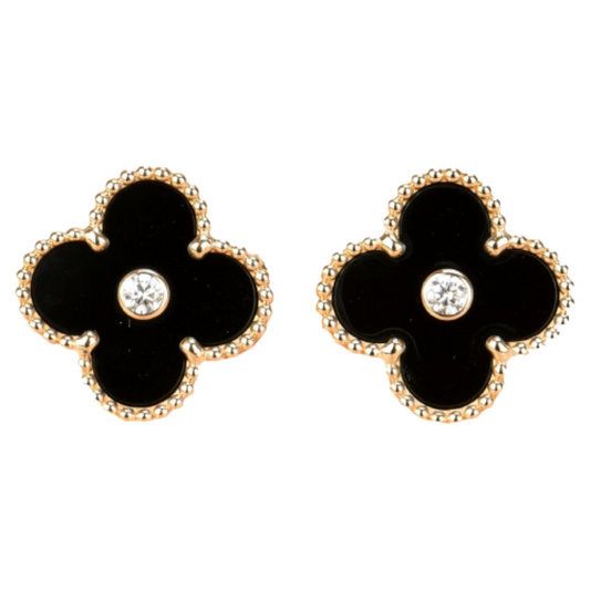 CLOVER BLACK MOP PINK GOLD DIAMOND EARRINGS