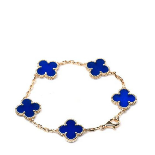 CLOVER BRACELET 5 MOTIFS BLUE AGATE