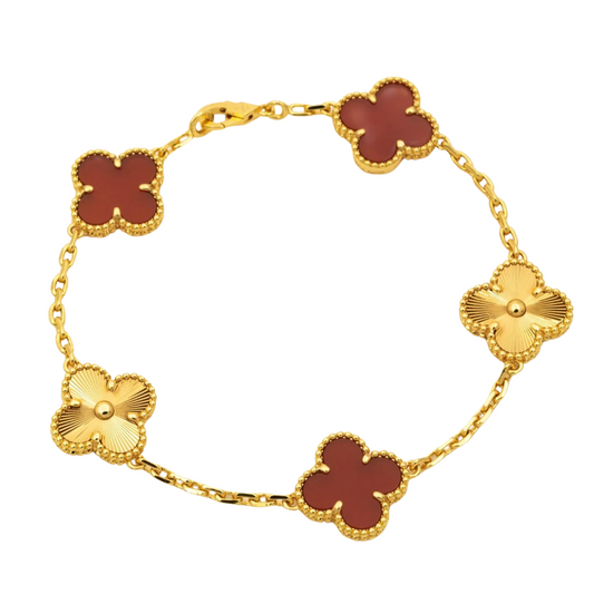 CLOVER BRACELET 5 MOTIFS CARNELIAN GOLD