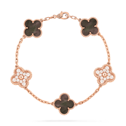 CLOVER BRACELET 5 MOTIFS MOP AND DIAMOND