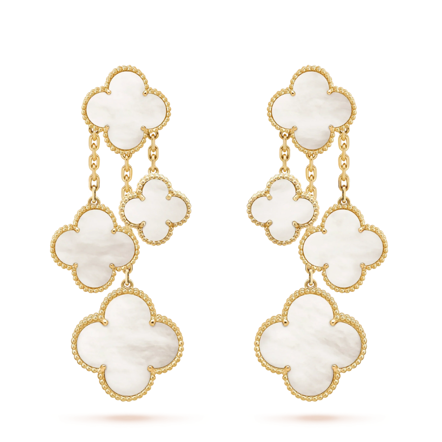 CLOVER EARRINGS WHITE MOP 4 MOTIFS GOLD