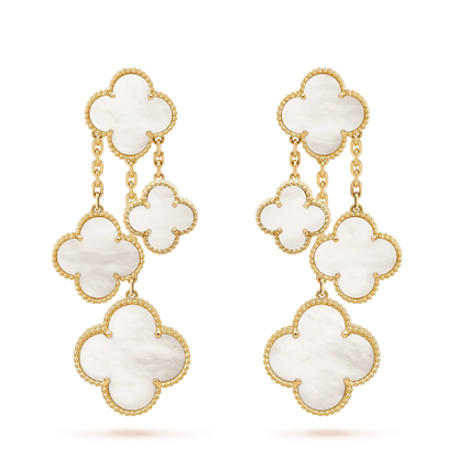 CLOVER EARRINGS WHITE MOP 4 MOTIFS GOLD