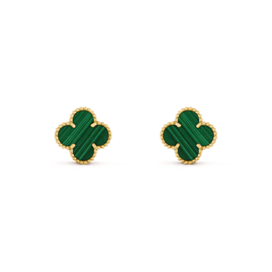 CLOVER MEDIUM GOLD MALACHITE STUD EARRINGS