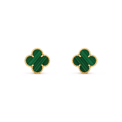 CLOVER MEDIUM GOLD MALACHITE STUD EARRINGS