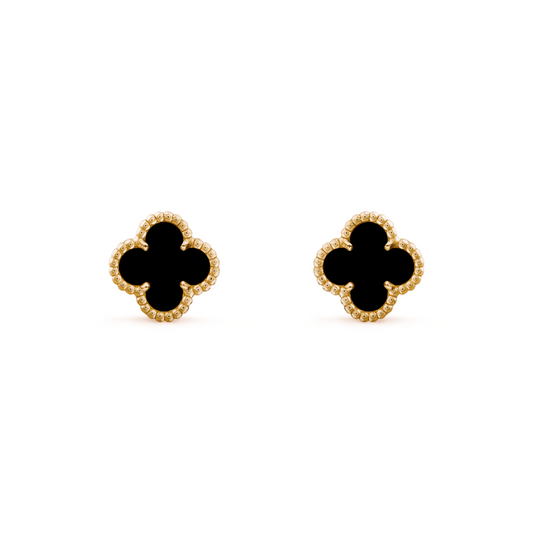 CLOVER MEDIUM GOLD ONYX STUD EARRINGS