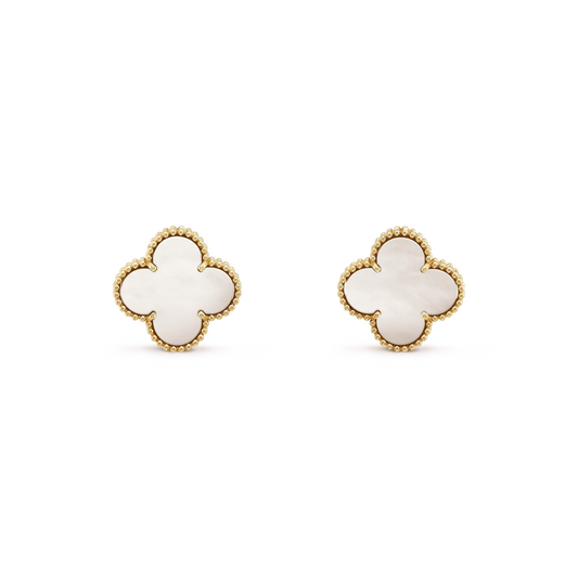 CLOVER MEDIUM WHITE MOP PINK GOLD EARRINGS