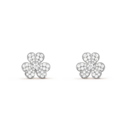 FRIVOLE SILVER FLOWER DIAMOND EARRINGS