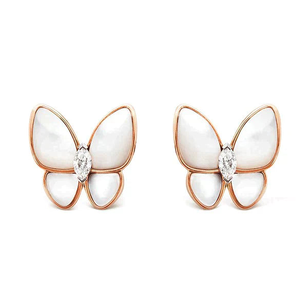 BUTTERFLY MOP DIAMOND PINK GOLD EARRINGS