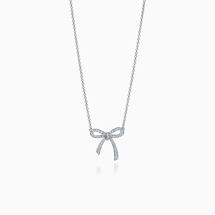 RIBBON NECKLACE BOW PENDANT DIAMOND CHARM CHAIN