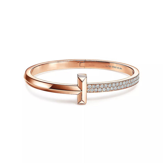 WIDE DIAMONDS HINGED BANGLE PINK GOLD