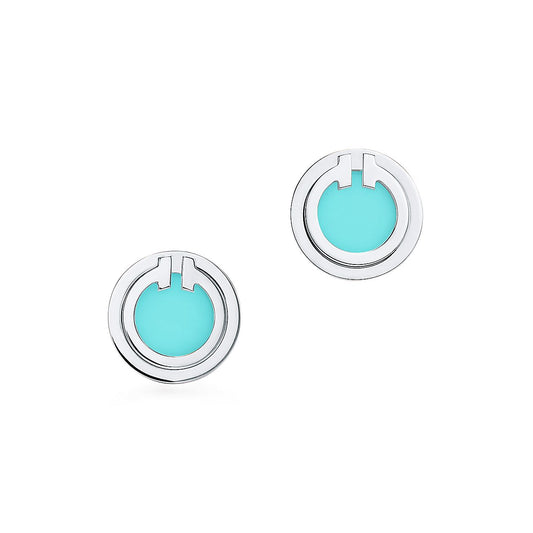 TURQUOISE CIRCLE WHITE GOLD EARRINGS