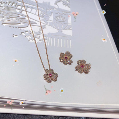 FRIVOLE PINK GOLD FLOWER DIAMOND NECKLACE