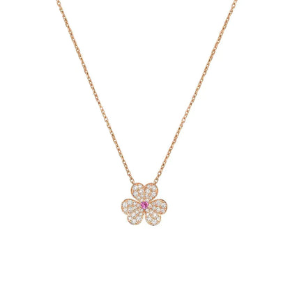 FRIVOLE PINK GOLD FLOWER DIAMOND NECKLACE