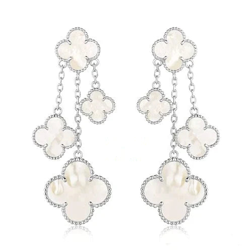 CLOVER EARRINGS WHITE MOP 4 MOTIFS SILVER