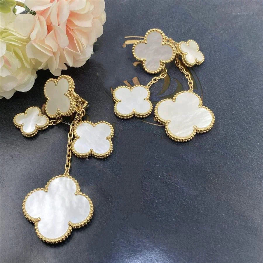 CLOVER EARRINGS WHITE MOP 4 MOTIFS GOLD