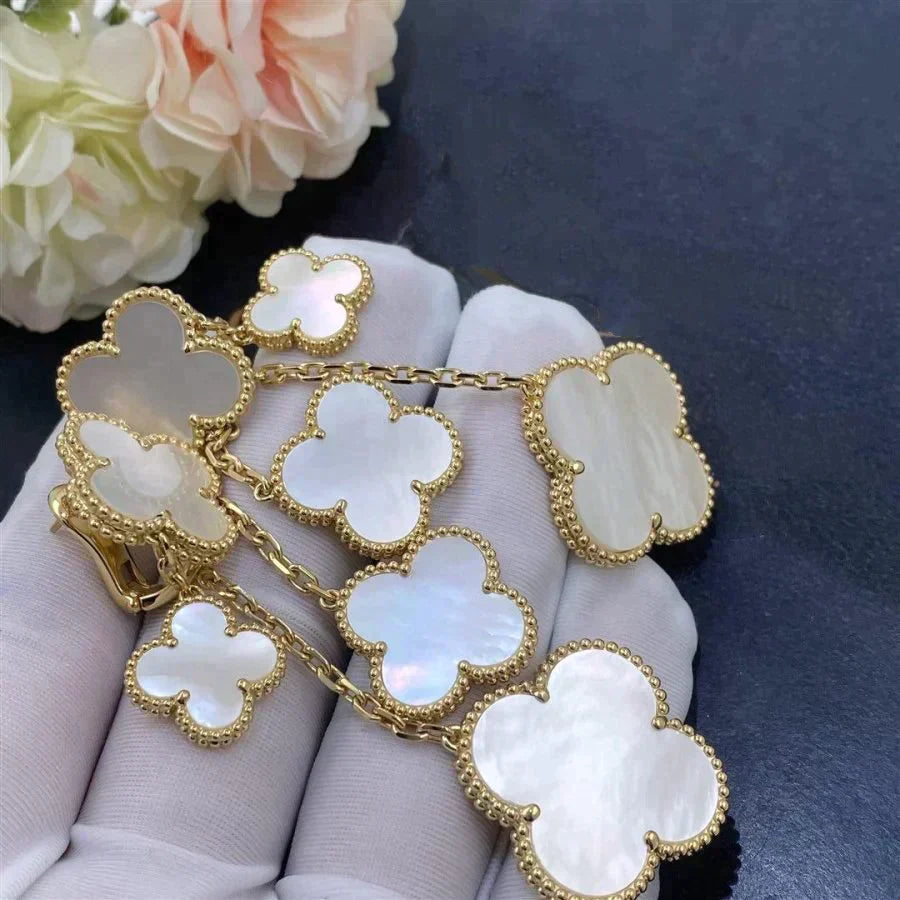 CLOVER EARRINGS WHITE MOP 4 MOTIFS GOLD