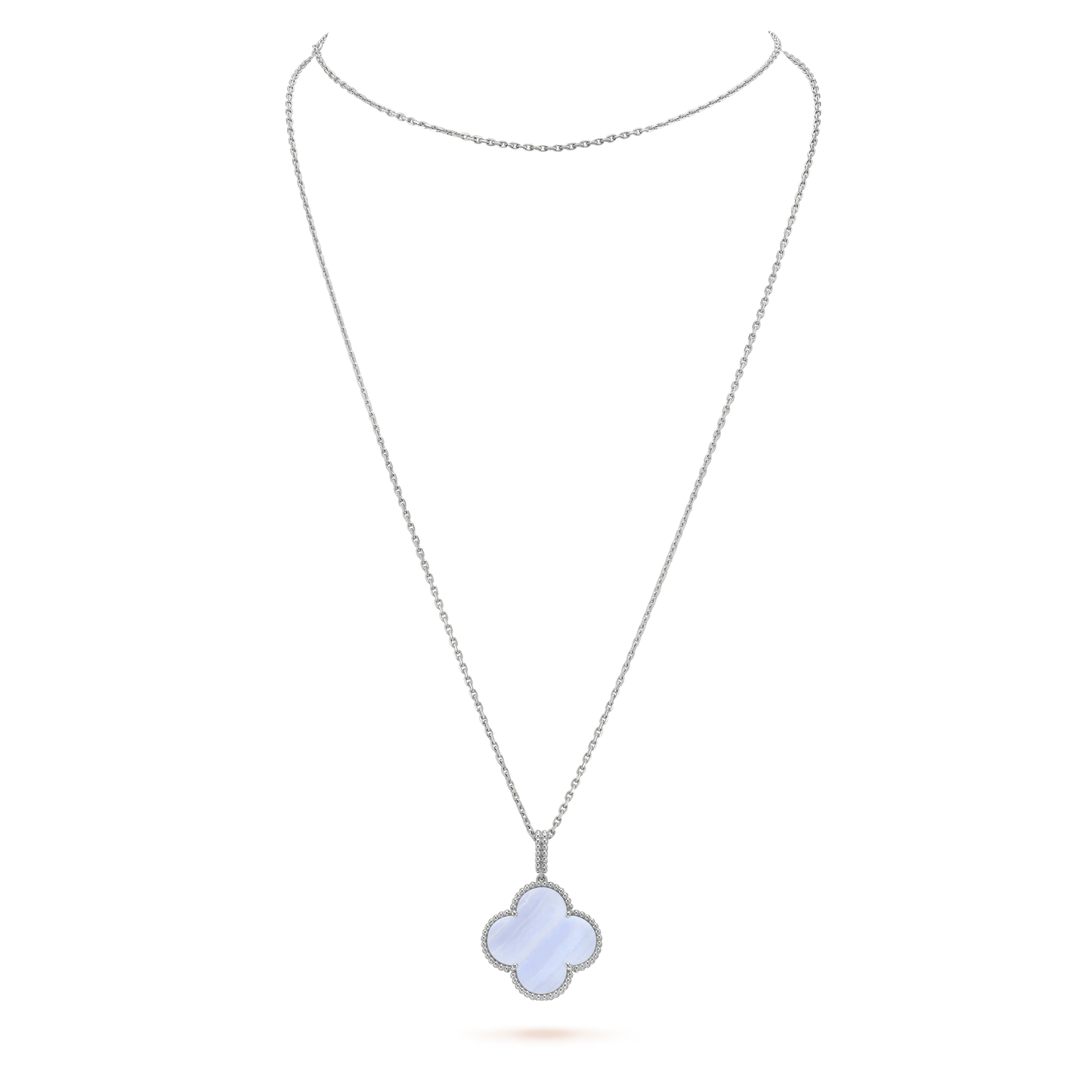 CLOVER SILVER CHALCEDONY BIG CLOVER NECKLACE