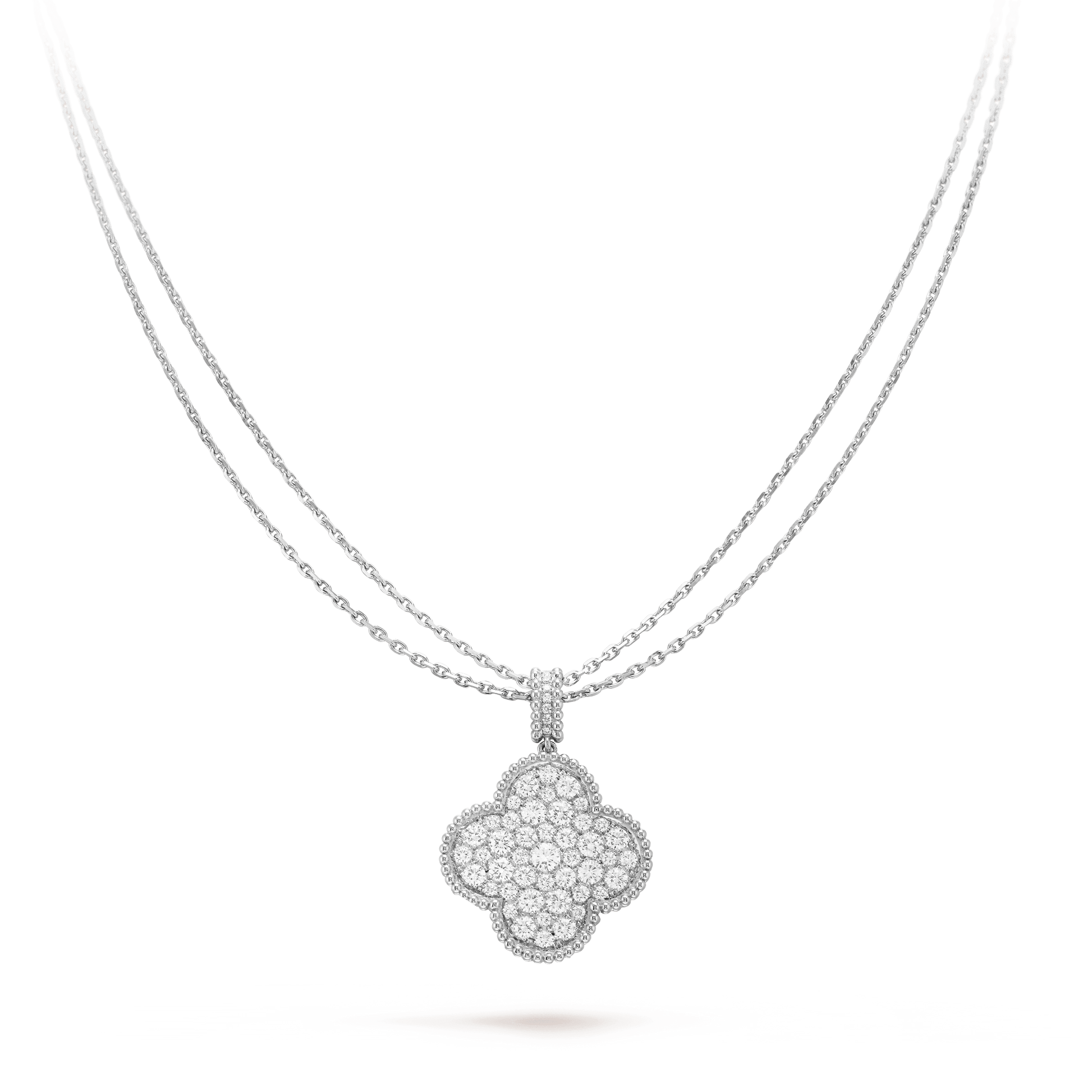 CLOVER SILVER FULL DIAMOND BIG CLOVER NECKLACE