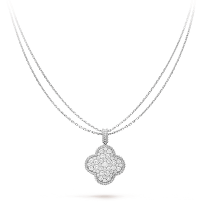 CLOVER SILVER FULL DIAMOND BIG CLOVER NECKLACE