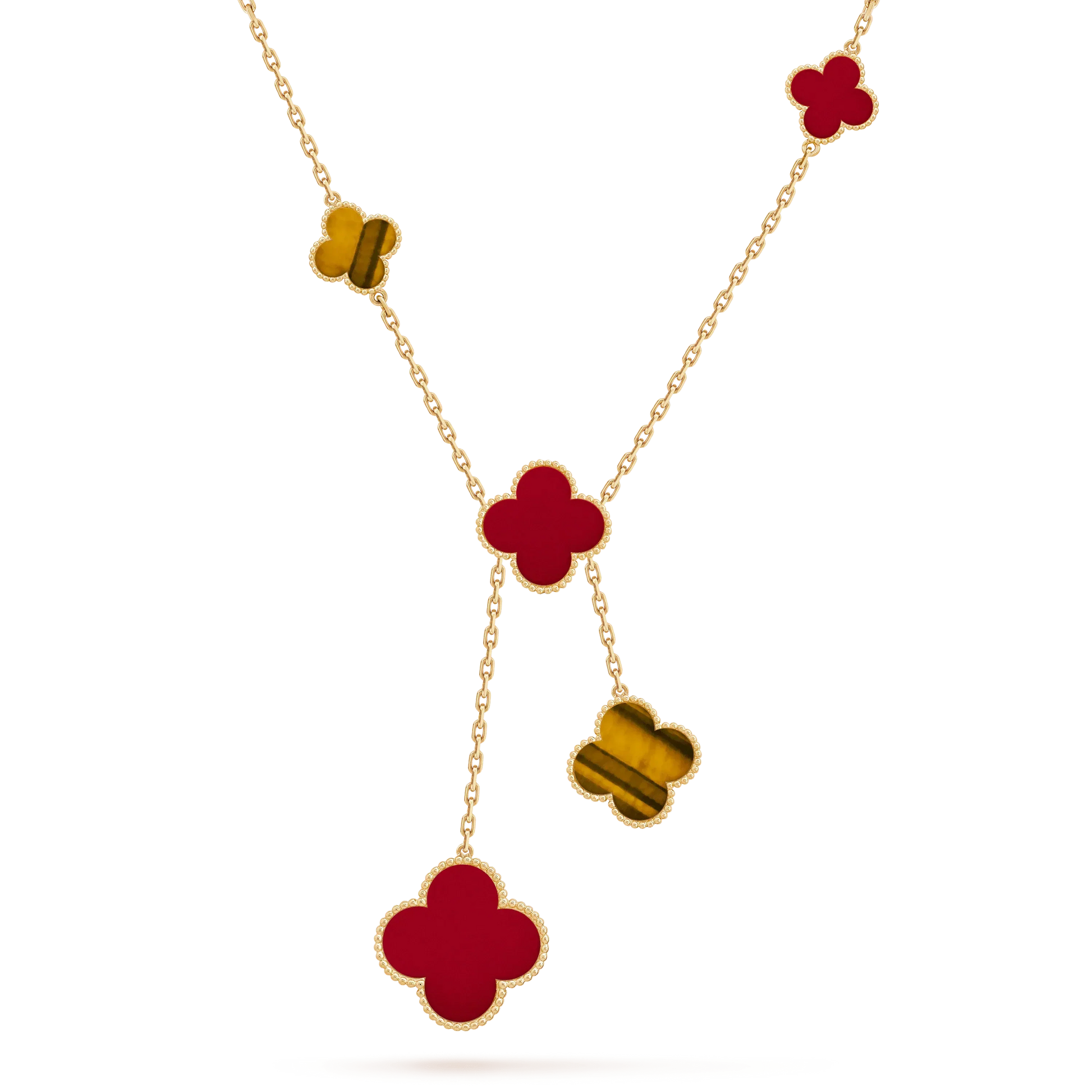 CLOVER TIGER EYE CARNELIAN NECKLACE 6 MOTIFS