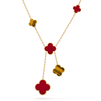 CLOVER TIGER EYE CARNELIAN NECKLACE 6 MOTIFS