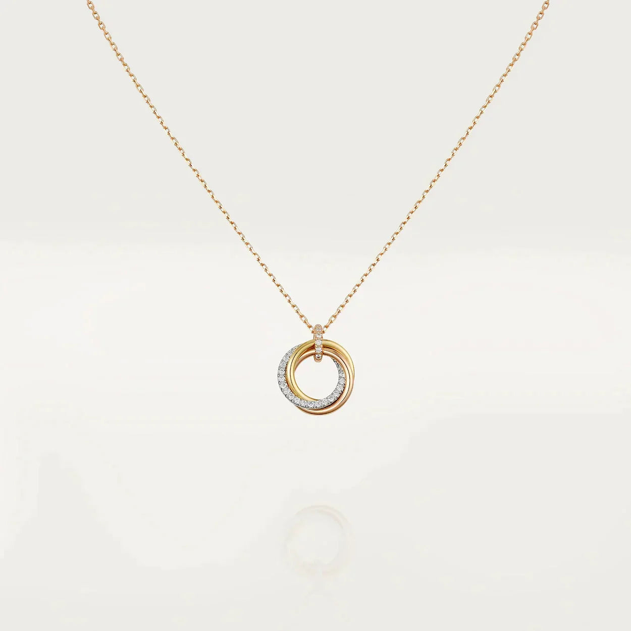 TRINITY NECKLACE SILVER GOLD PINK GOLD DIAMONDS