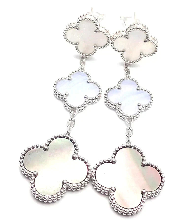 CLOVER MOP 3 MOTIFS SILVER EARRINGS