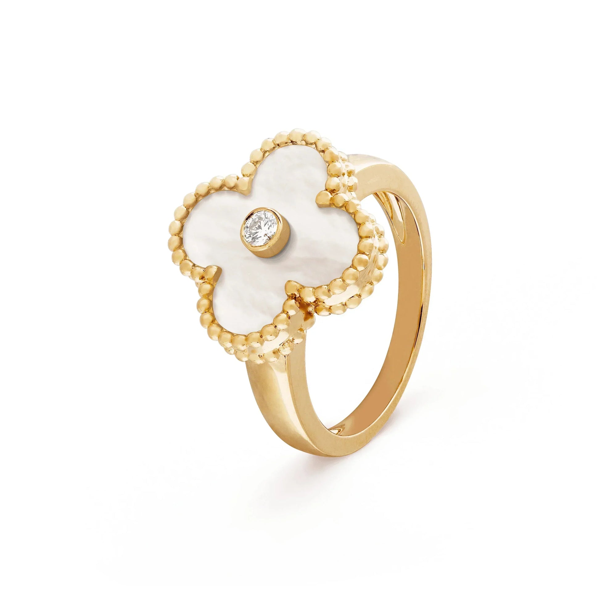 CLOVER PINK MOP RING GOLD DIAMOND